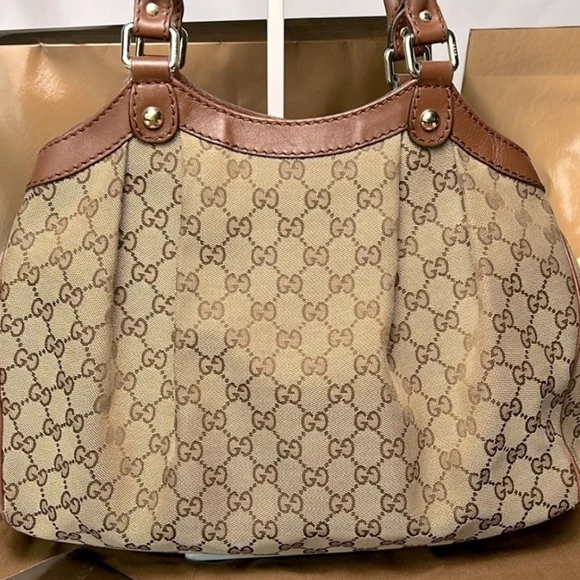GUCCI Monogram Sukey Medium Brown Shoulder Bag